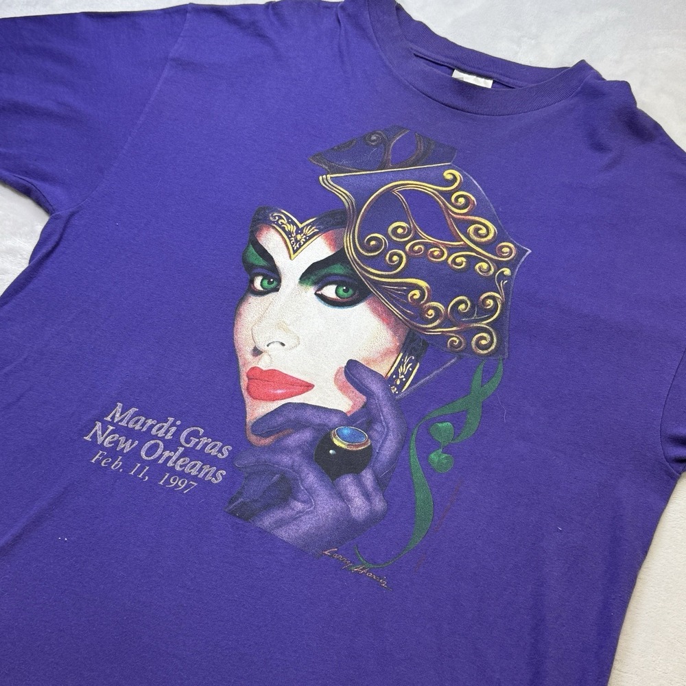 Vintage 1997 Mardi Gras New Orleans Larry Harris T Shirt XL Purple Graphic